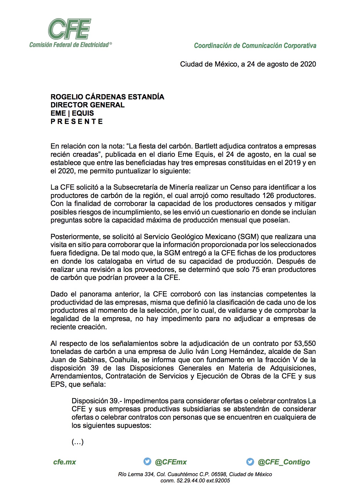 La fiesta del carbón. Bartlett adjudica contratos a